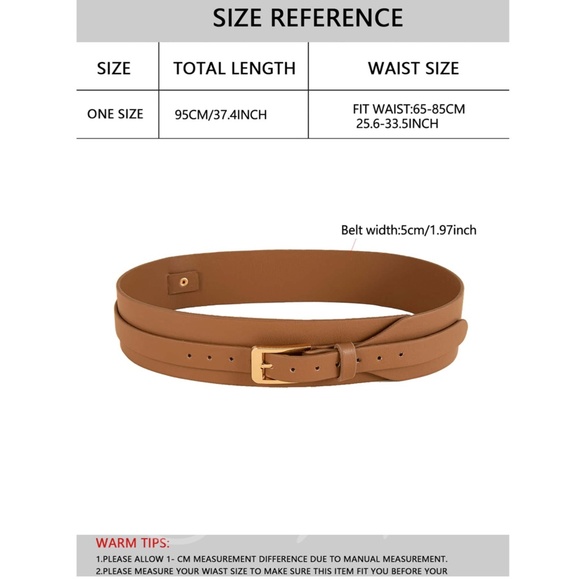 Camel Brown PU Leather Belt Gold Buckle Wide - Picture 4 of 5